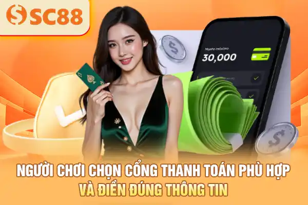 Người chơi chọn cổng thanh toán phù hợp và điền đúng thông tin